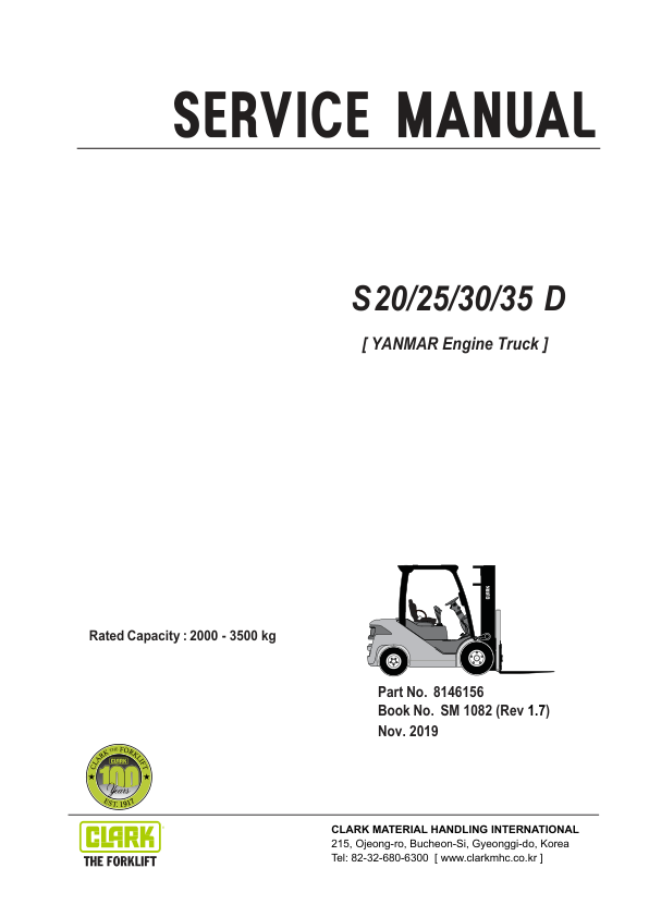Clark S20D, S25D, S30D, S35D Forklift Service Repair Manual (Yanmar Engine) Workshop Guide