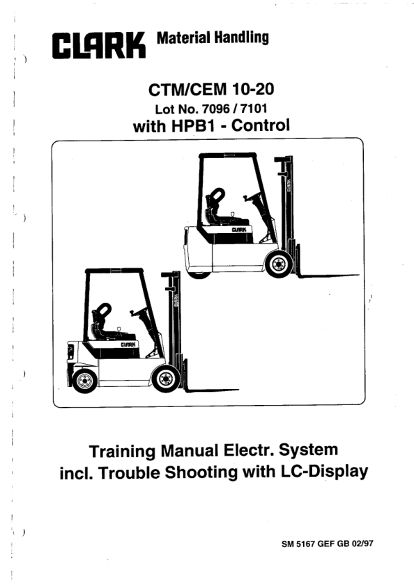Clark CEM10, CEM12, CEM16, CEM20 Forklift Service Repair Manual Workshop Guide