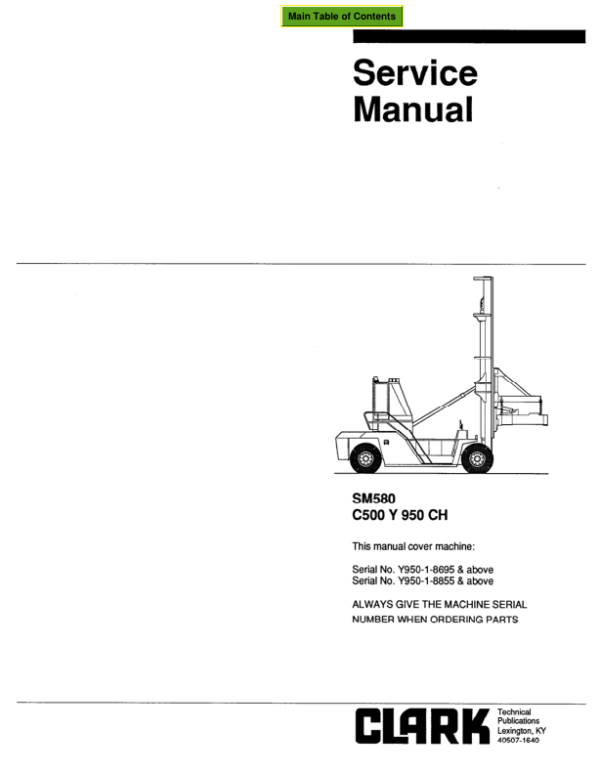 Clark C500 Y 950 CH Container Handler Truck Service Repair Manual Workshop Guide