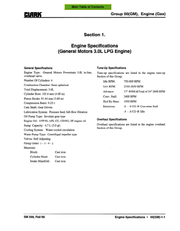 Clark CGC20, CGC25, CGC30, CGP20, CGP25, CGP30, CDP20, CDP25, CDP30 Forklift Service Manual Workshop Guide