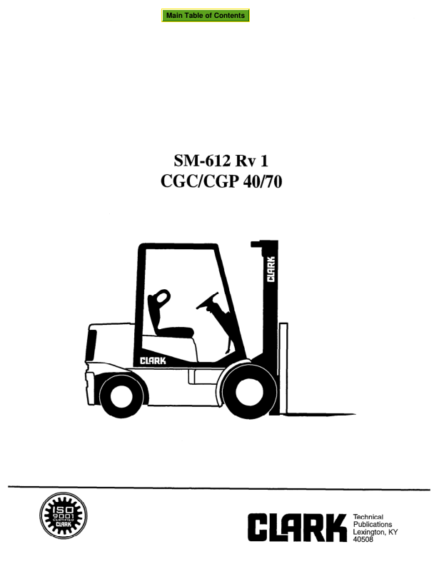 Clark CGP40, CGP45, CGP50, CGP55, CDC60, CDC70 Forklift Service Repair Manual Workshop Guide