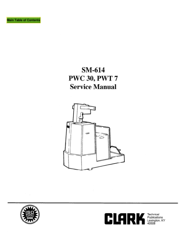 Clark PWC 30 Pallet Truck, PWT 7 Tow Tractor Service Repair Manual Workshop Guide