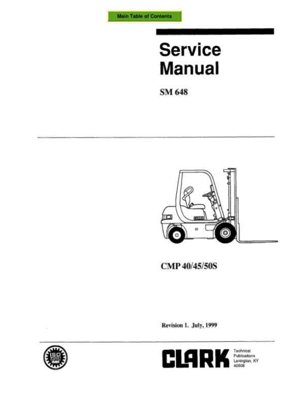 Clark CMP40, CMP45, CMP50S Forklift Service Repair Manual Workshop Guide