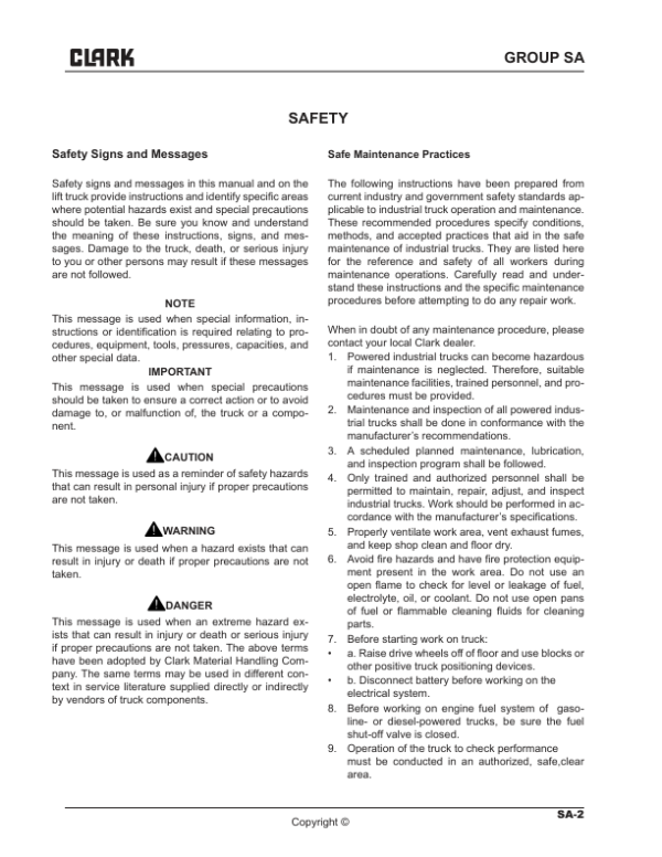 Clark WSTX22 Lift Truck Service Repair Manual Workshop Guide