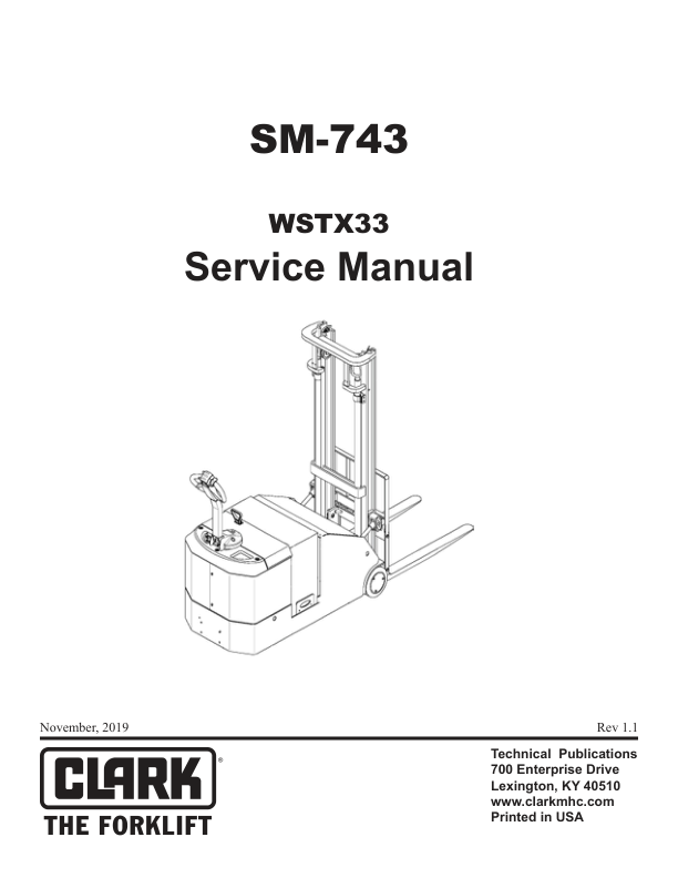 Clark WSTX33 Lift Truck Service Repair Manual Workshop Guide