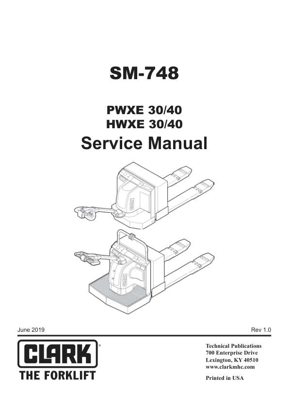 Clark PWXE30, HWXE30, PWXE40, HWXE40 Pallet Truck Service Repair Manual Workshop Guide