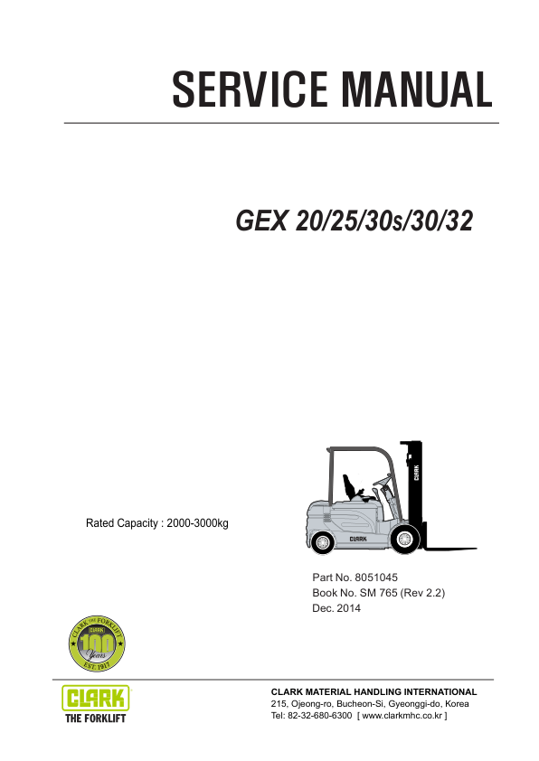 Clark GEX20, GEX25, GEX30S, GEX30, GEX32 Forklift Service Repair Manual Workshop Guide
