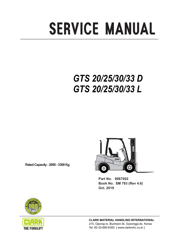 Clark GTS20D, GTS25D, GTS30D, GTS33D Forklift Service Repair Manual (4TNE Engine) Workshop Guide