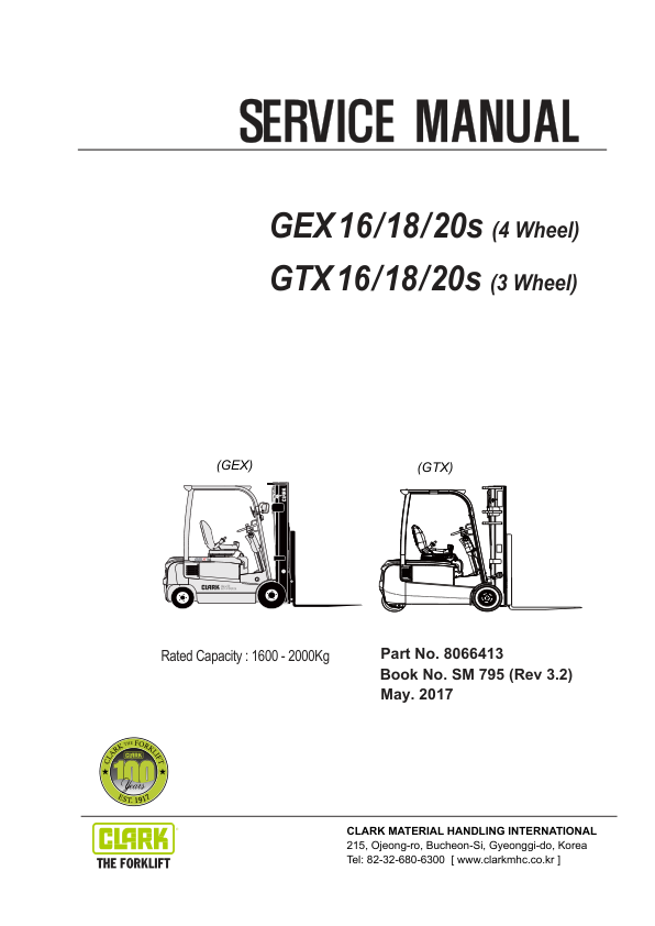 Clark GEX16, GTX16, GEX18, GTX18, GEX20S, GTX20S Forklift Service Repair Manual Workshop Guide