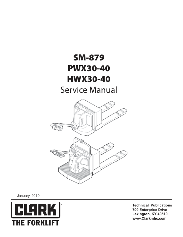 Clark PWX30, HWX30, PWX40, HWX40 Pallet Truck Service Repair Manual Workshop Guide