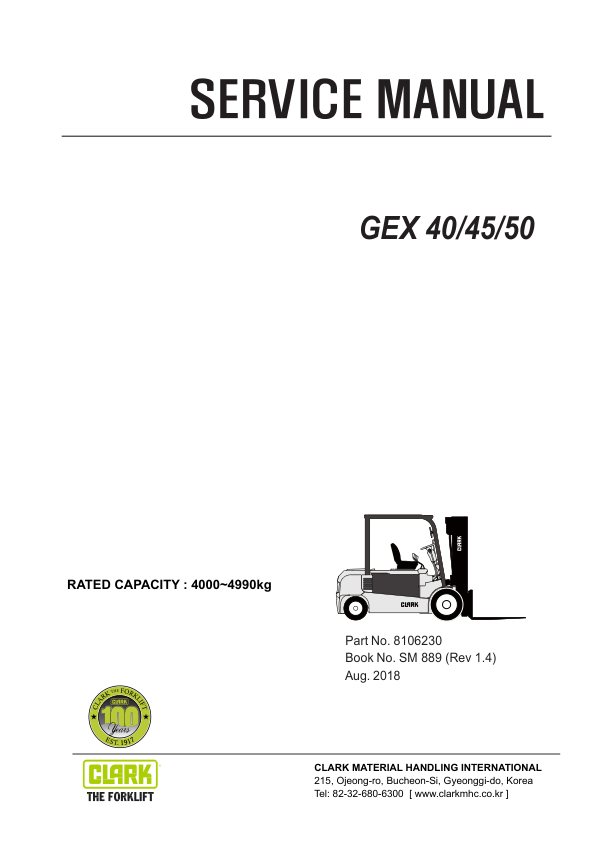 Clark GEX40, GEX45, GEX50 Forklift Service Repair Manual Workshop Guide