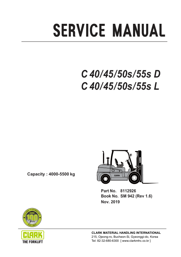 Clark C40D, C45D, C50SD, C55SD Forklift Service Repair Manual (Kubota or Deutz TD3.6 Engine) Workshop Guide