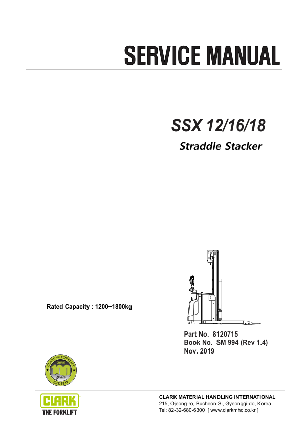Clark SSX12, SSX16, SSX18 Straddle Stacker Service Repair Manual Workshop Guide