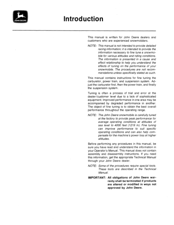 John Deere How to Fine Tune Your Snowmobile 1979-1981 – TrailFire, Liquifire & Sportfire Operator’s Manual (SP364) Workshop Guide