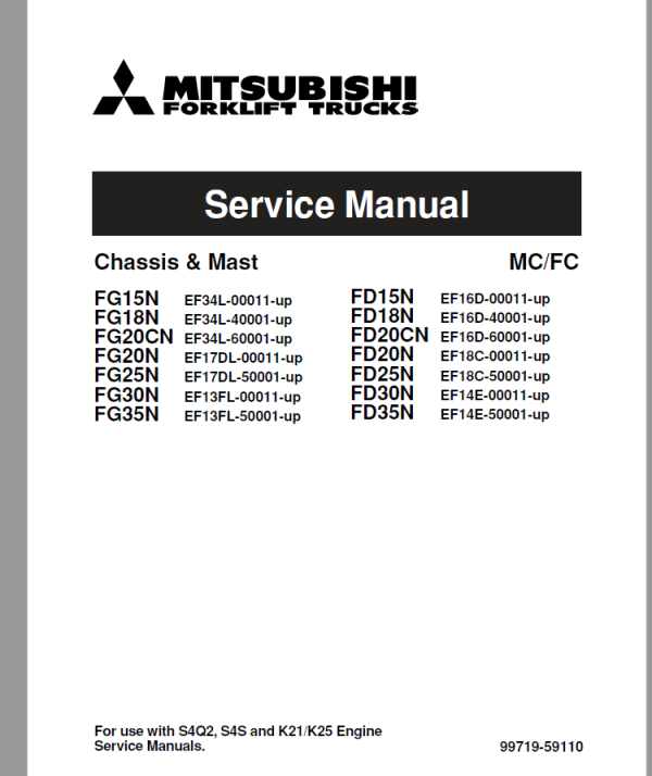 Mitsubishi FG25N, FG30N, FG35N Forklift Service Manual Workshop Guide