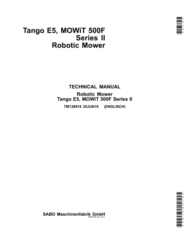 John Deere Tango E5, MOWiT 500F Series II Robotic Mower Technical Repair Manual (TM138919) Workshop Guide