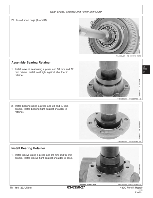 John Deere 482C Forklift Repair Technical Manual (TM1465) Workshop Guide