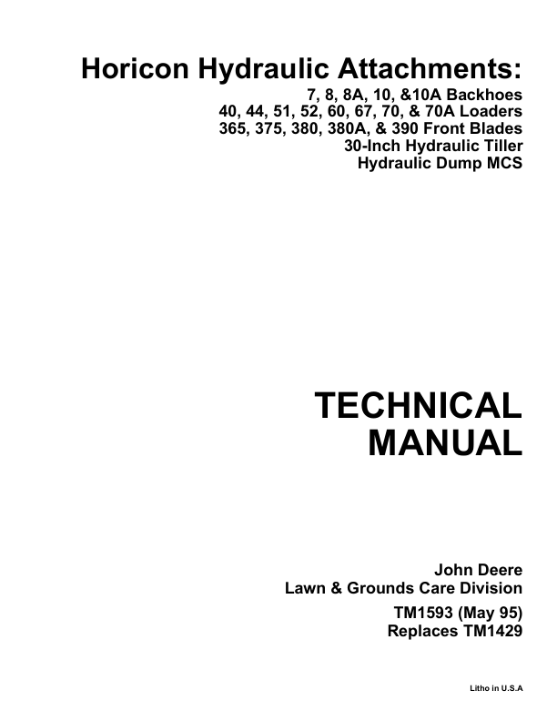 John Deere Horicon Hydraulic Attachments Technical Repair Manual (TM1593) Workshop Guide