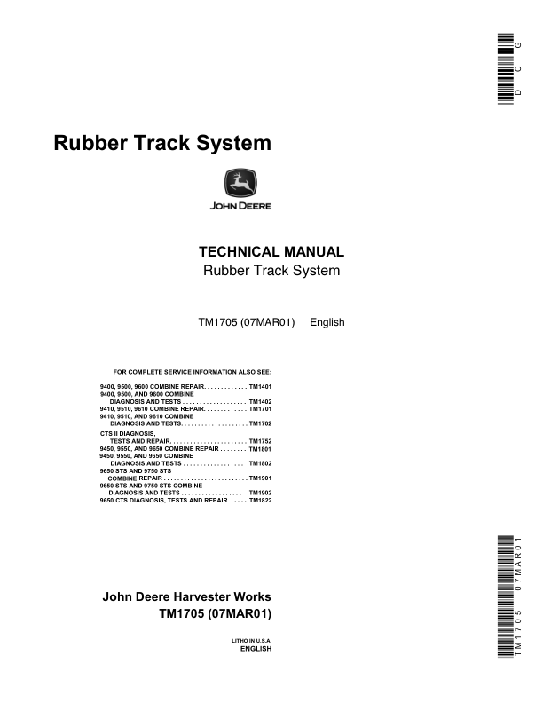 John Deere Rubber Track System Technical Repair Manual (TM1705) Workshop Guide