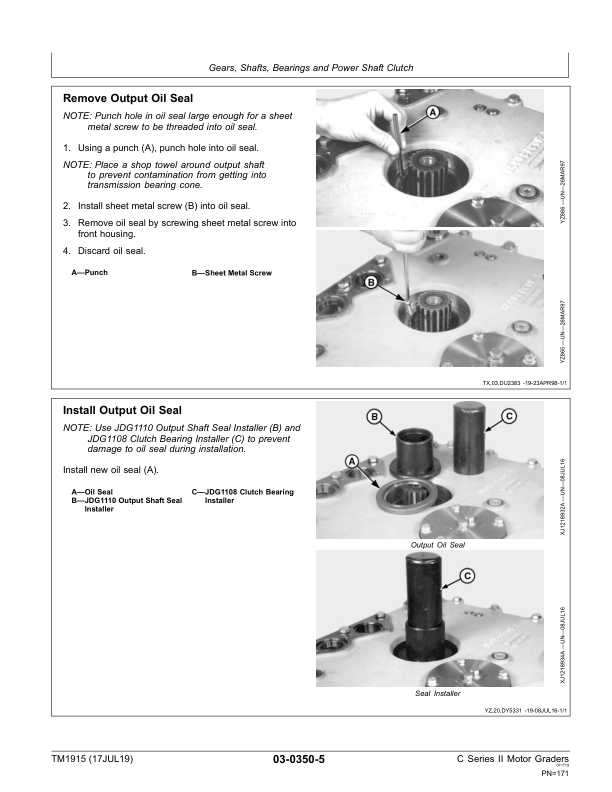 John Deere C Series II Motor Graders Repair Technical Manual – (TM1915) Workshop Guide