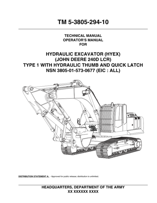 John Deere 240DLCR Excavators Operator’s Manuals (TM5380529410) Workshop Guide
