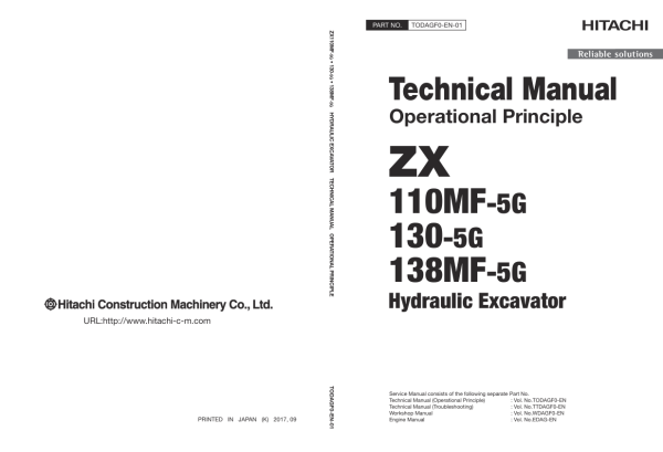 Hitachi ZX110MF-5G, ZX130-5G, ZX138MF-5G Excavator Service Repair Manual