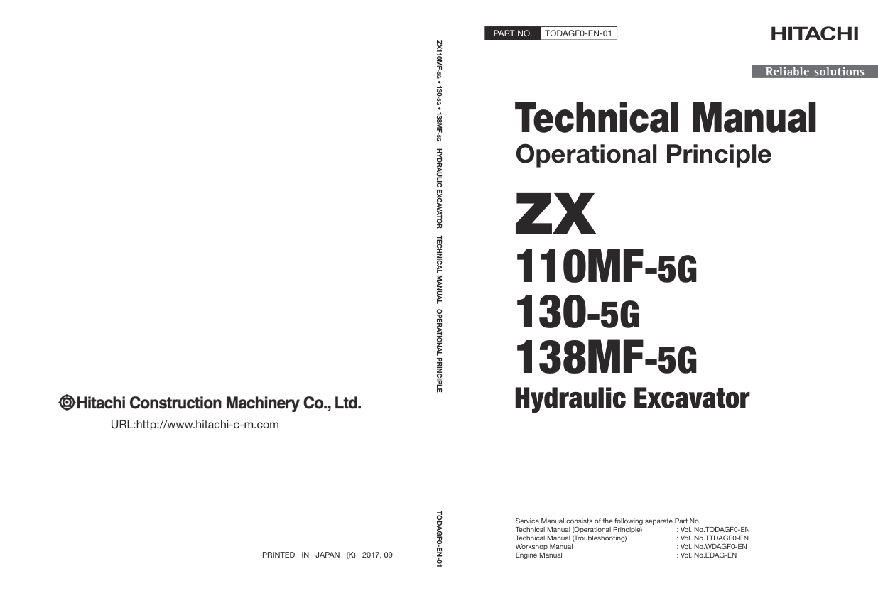 Hitachi ZX110MF-5G, ZX130-5G, ZX138MF-5G Excavator Service Repair Manual