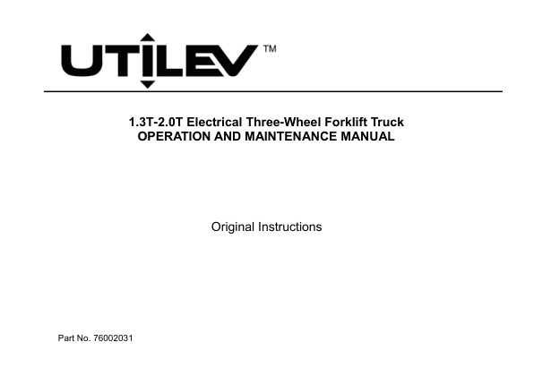 Utilev UT13-20PTE Forklift A370 Series Repair Manual Workshop Guide