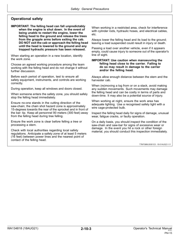 John Deere TIMBERRITE X-20 Felling Heads Operator’s Manuals (WA134818) Workshop Guide