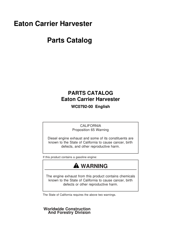 Eaton Carrier Harvester Parts Catalog Manual Workshop Guide