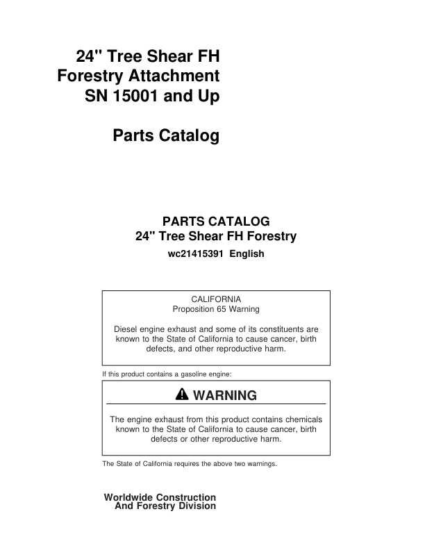 Koehring 24 Inch Multiple Tree Shear Felling Heads (SN 15001–) Parts Catalog Manual – WC21415391 Workshop Guide