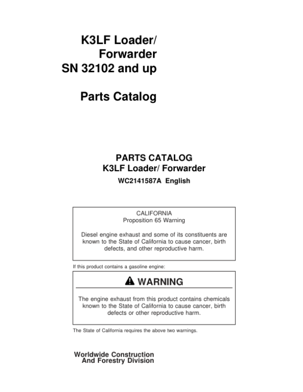 Koehring K3LF Loaders (SN 32102-) Parts Catalog Manual Workshop Guide