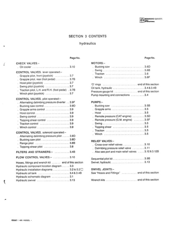 Koehring Waterous K620 Delimbers (SN 52601-) Parts Catalog Manual – WC2141602 Workshop Guide