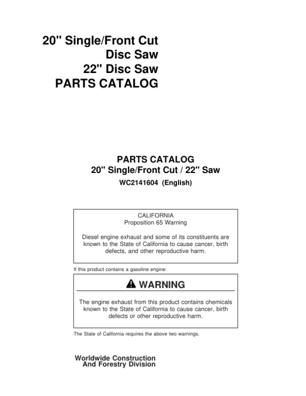 Koehring 20 Inch, 22 Inch Felling Heads (SN 12101-12999 & 12751-12999) Parts Catalog Manual Workshop Guide