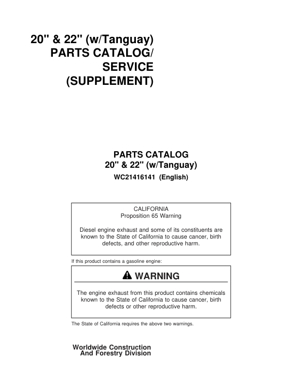 Koehring 20 Inch, 22 Inch (Tanguay Machine) Felling Heads Parts Catalog Manual Workshop Guide