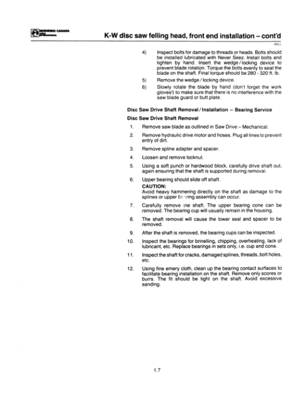 Koehring 20 Inch (Barko) Felling Heads (SN 12101–) Parts Catalog Manual – WC21416221 Workshop Guide