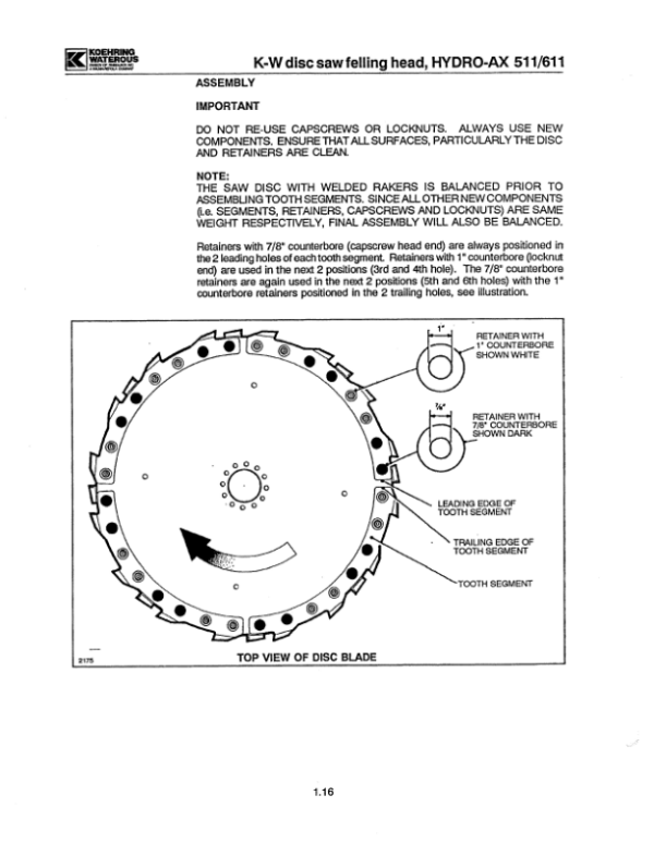 Koehring 20 Inch for Hydro-Ax 511,611 Felling Heads Parts Catalog Manual – WC2141643 Workshop Guide