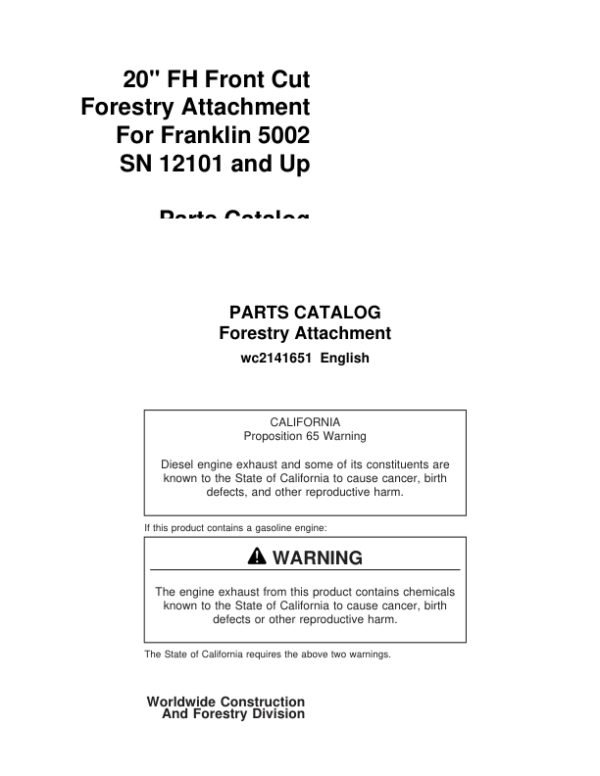 Koehring 20 Inch (Franklin 5002) (SN 12101-) Felling Heads Parts Catalog Manual – WC2141651 Workshop Guide