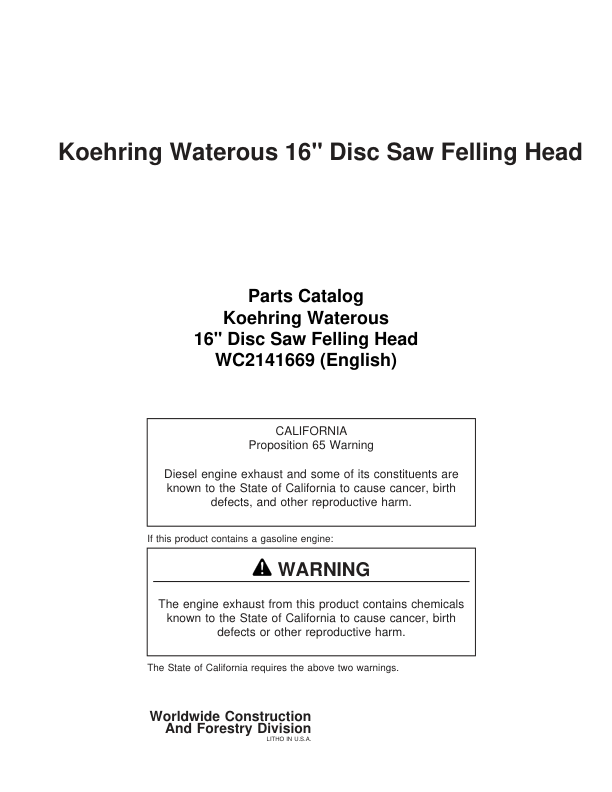 Koehring 16 Inch (Franklin 4000) Felling Heads (SN 68004-) Parts Catalog Manual – WC2141669 Workshop Guide