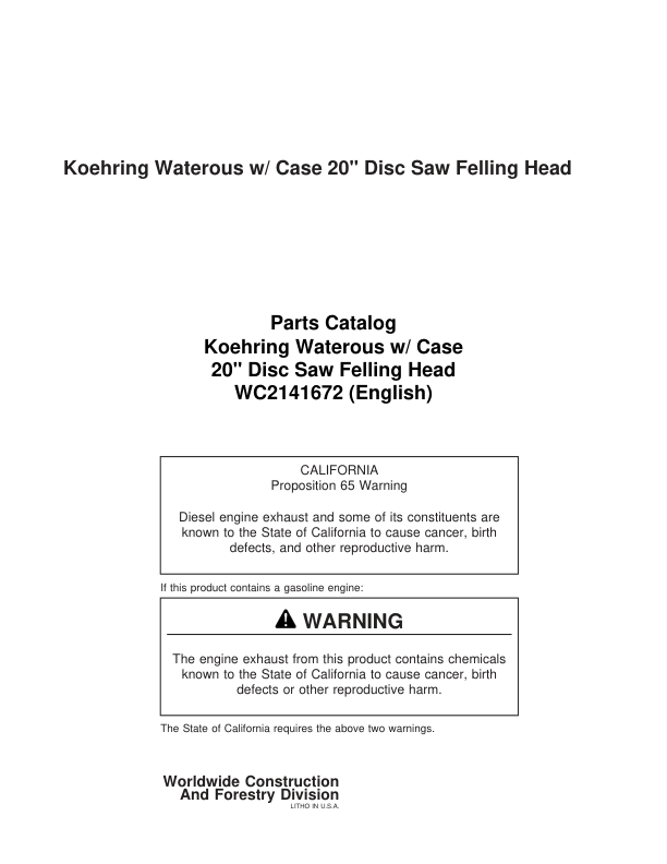 Koehring 20 Inch Front Cut (Case 1187C) Felling Heads Parts Catalog Manual – WC2141672 Workshop Guide