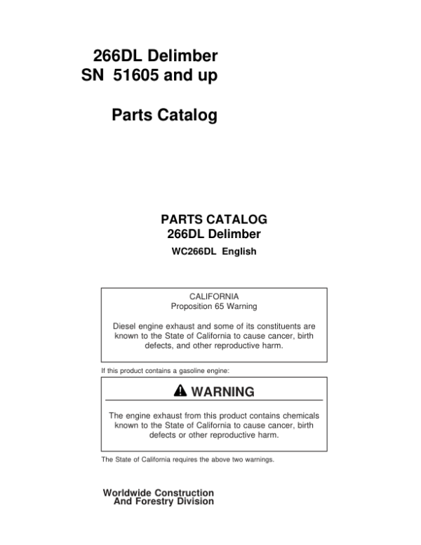 Koehring 266 DL Delimbers (SN 51605 and up) Parts Catalog Manual – WC266DL Workshop Guide