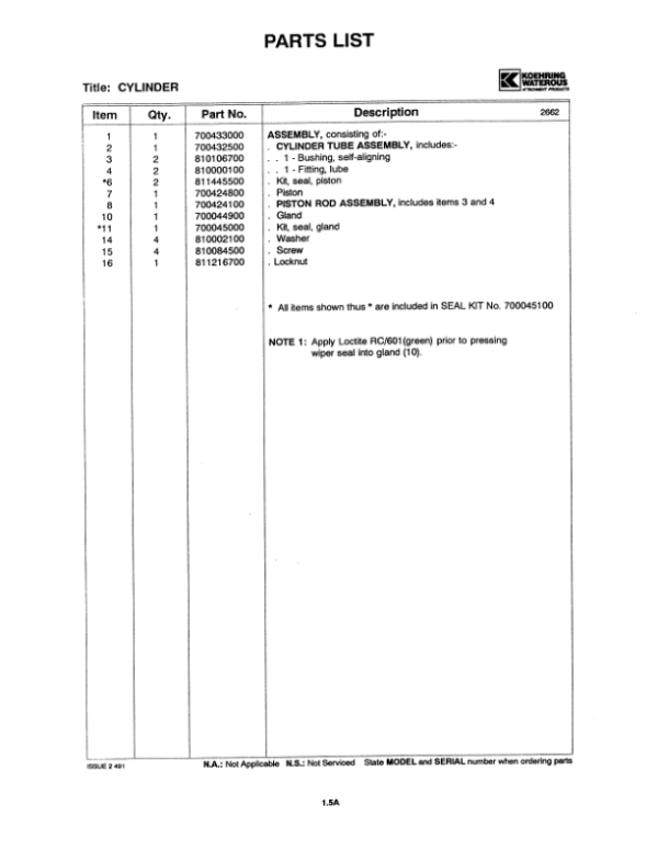 Koehring 18 Inch (Caterpillar Machine SN 601004 –) Felling Head Parts Catalog Manual Workshop Guide