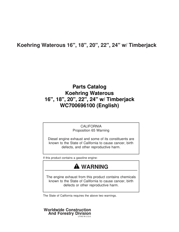 Koehring 16 Inch, 18 Inch, 20 Inch, 22 Inch, 24 Inch (Timberjack 600, 2500, 2600 SERIES) Felling Heads Parts Catalog Manual Workshop Guide