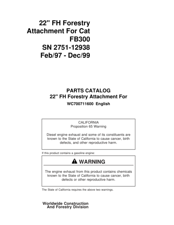 Koehring 22 Inch (CAT 300) Felling Heads (SN 2751-12938) Parts Catalog Manual – WC700711600 Workshop Guide