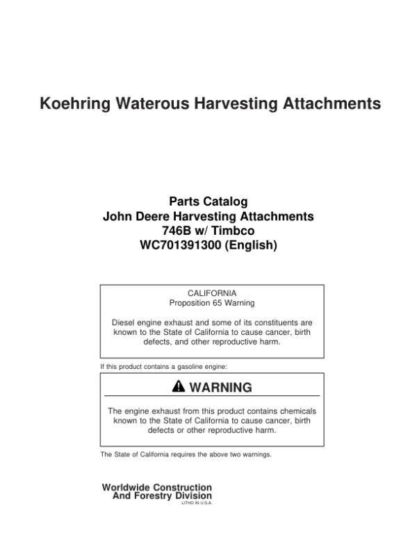 Koehring 746B (Timbco) Felling Head (SN 1305-1327 & 0012-0508) Parts Catalog Manual Workshop Guide