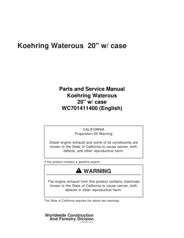 Koehring 20 Inch (Case 1187) Felling Heads (SN 63585-64149) Parts Catalog Manual – WC701411400 Workshop Guide