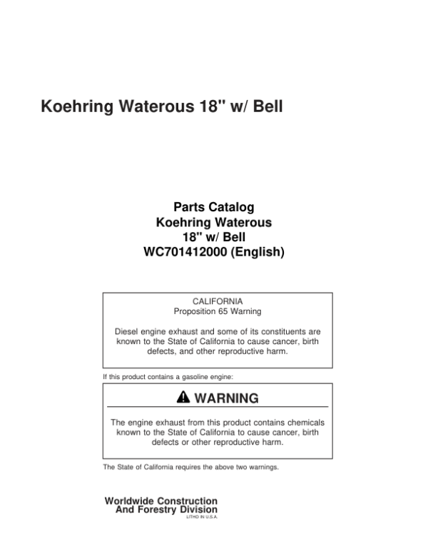 Koehring 18 Inch (Bell) Felling Heads (SN 68166-970775) Parts Catalog Manual – WC701412000 Workshop Guide
