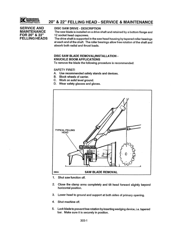 Koehring 18 Inch (Link Belt 2800) Felling Heads (SN 62001-64149) Parts Catalog Manual – WC701414800 Workshop Guide