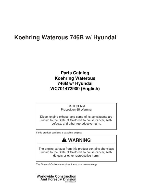 Koehring 746B (Hyundai) Felling Heads (SN 1305-1327 & 0012-0508) Parts Catalog Manual – WC701472900 Workshop Guide