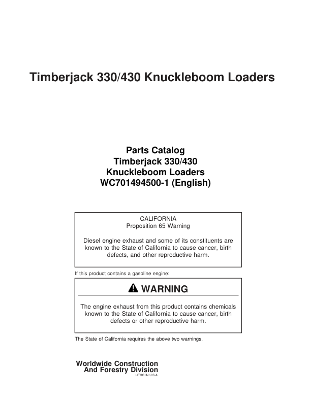 Timberjack 330, 430, 330A, 430A Knuckleboom Loader (SN CE1115-) Parts Catalog Manual Workshop Guide